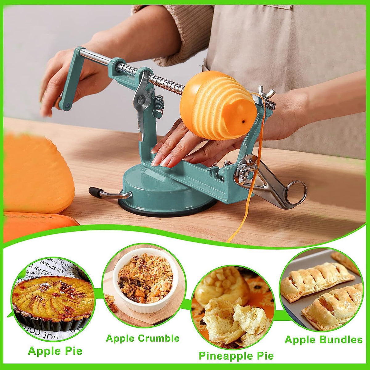 Apple Peeler Corer, Long lasting Chrome Cast Magnesium Alloy Apple Peeler Slicer Corer with Stainless Steel Blades and Powerful Suction Base for Apples and Potato(Red)