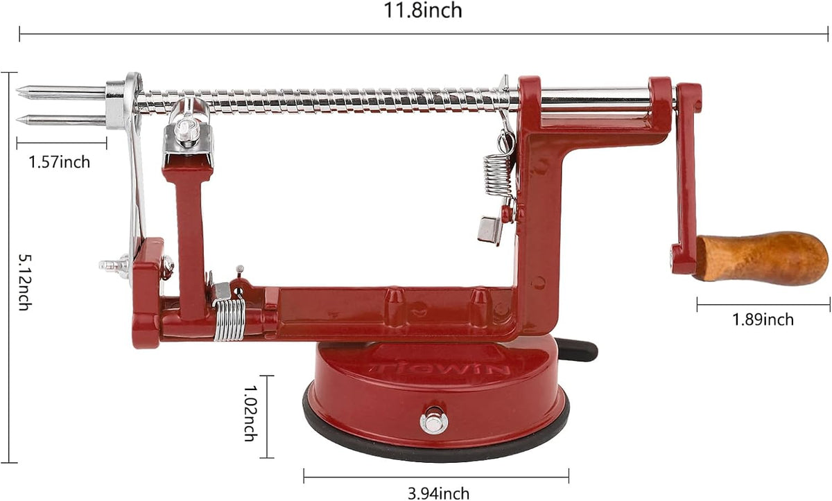 Apple Peeler Corer, Long lasting Chrome Cast Magnesium Alloy Apple Peeler Slicer Corer with Stainless Steel Blades and Powerful Suction Base for Apples and Potato(Red)