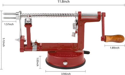 Apple Peeler Corer, Long lasting Chrome Cast Magnesium Alloy Apple Peeler Slicer Corer with Stainless Steel Blades and Powerful Suction Base for Apples and Potato(Red)