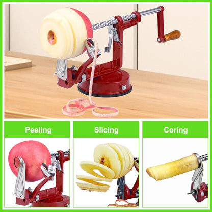 Apple Peeler Corer, Long lasting Chrome Cast Magnesium Alloy Apple Peeler Slicer Corer with Stainless Steel Blades and Powerful Suction Base for Apples and Potato(Red)