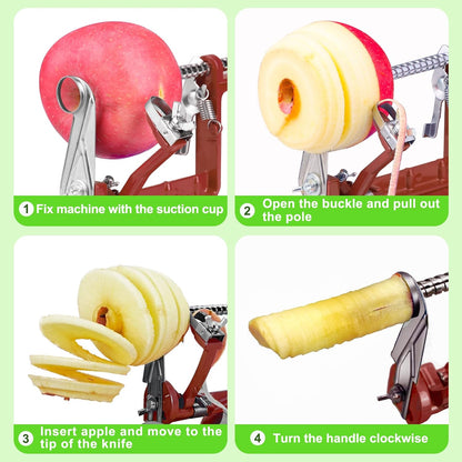 Apple Peeler Corer, Long lasting Chrome Cast Magnesium Alloy Apple Peeler Slicer Corer with Stainless Steel Blades and Powerful Suction Base for Apples and Potato(Red)