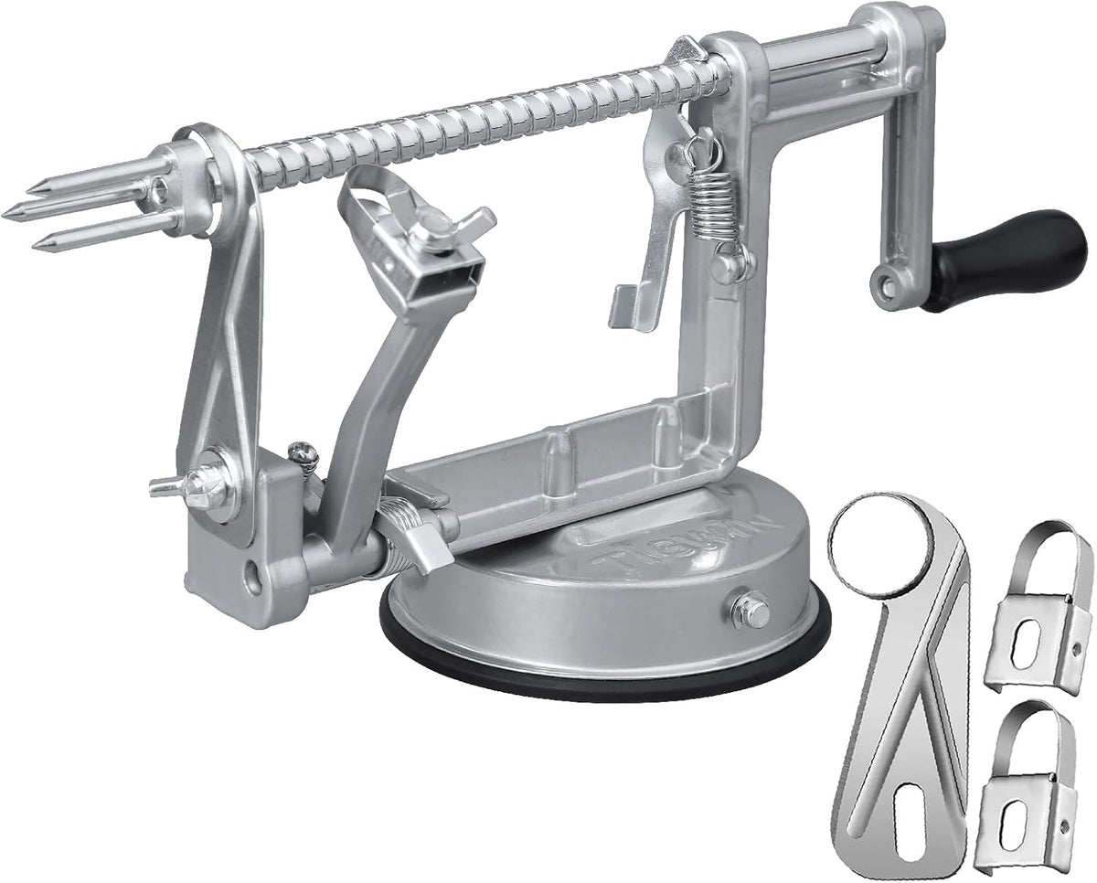 Apple Peeler Corer, Long lasting Chrome Cast Magnesium Alloy Apple Peeler Slicer Corer with Stainless Steel Blades and Powerful Suction Base for Apples and Potato(Red)