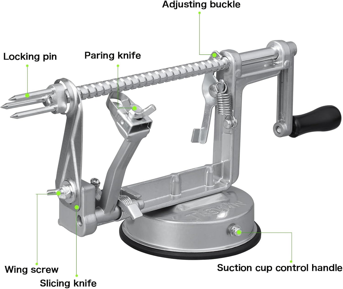 Apple Peeler Corer, Long lasting Chrome Cast Magnesium Alloy Apple Peeler Slicer Corer with Stainless Steel Blades and Powerful Suction Base for Apples and Potato(Red)