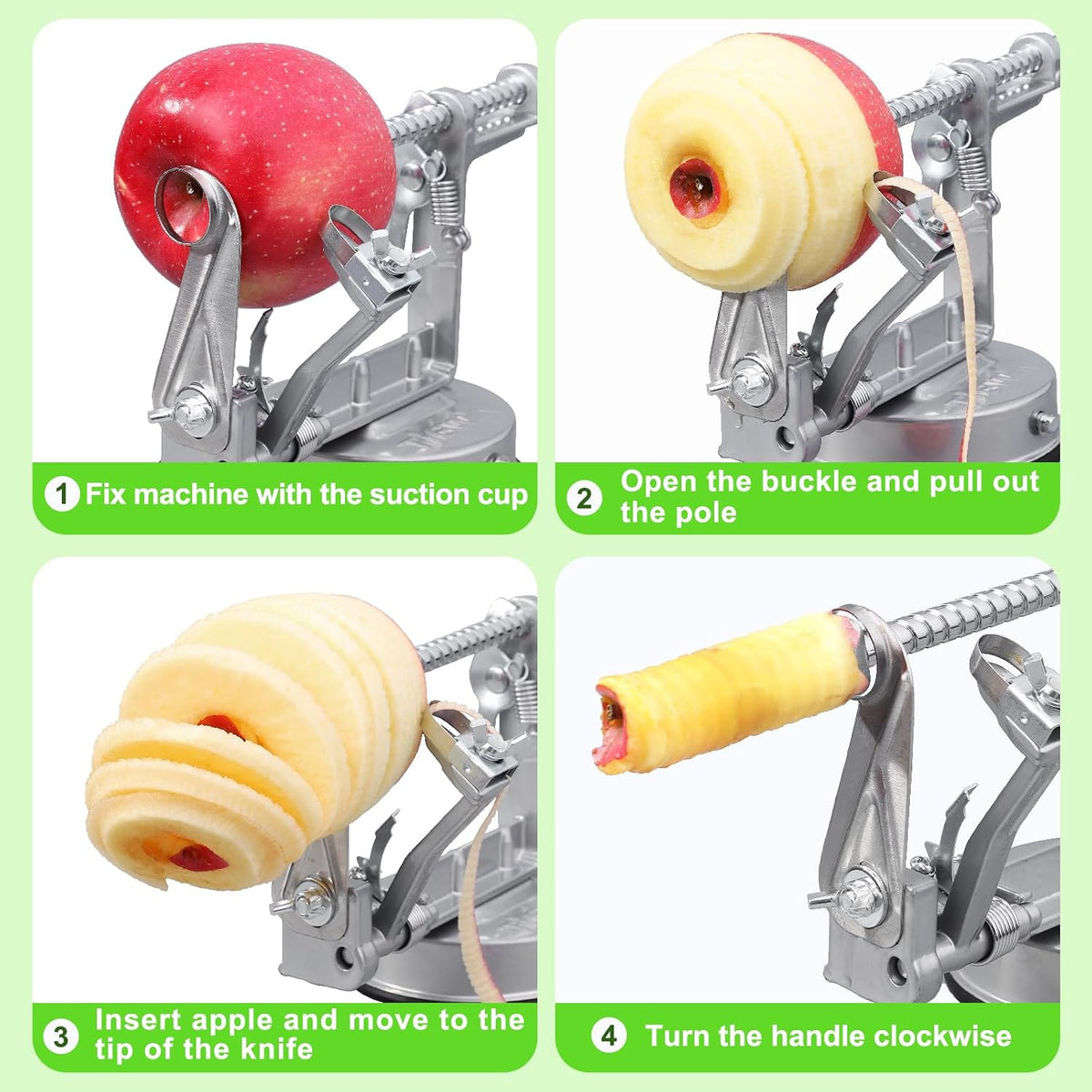 Apple Peeler Corer, Long lasting Chrome Cast Magnesium Alloy Apple Peeler Slicer Corer with Stainless Steel Blades and Powerful Suction Base for Apples and Potato(Red)