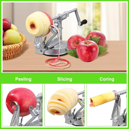 Apple Peeler Corer, Long lasting Chrome Cast Magnesium Alloy Apple Peeler Slicer Corer with Stainless Steel Blades and Powerful Suction Base for Apples and Potato(Red)