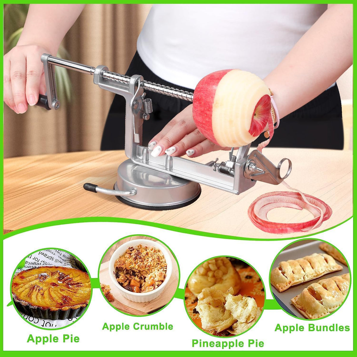 Apple Peeler Corer, Long lasting Chrome Cast Magnesium Alloy Apple Peeler Slicer Corer with Stainless Steel Blades and Powerful Suction Base for Apples and Potato(Red)