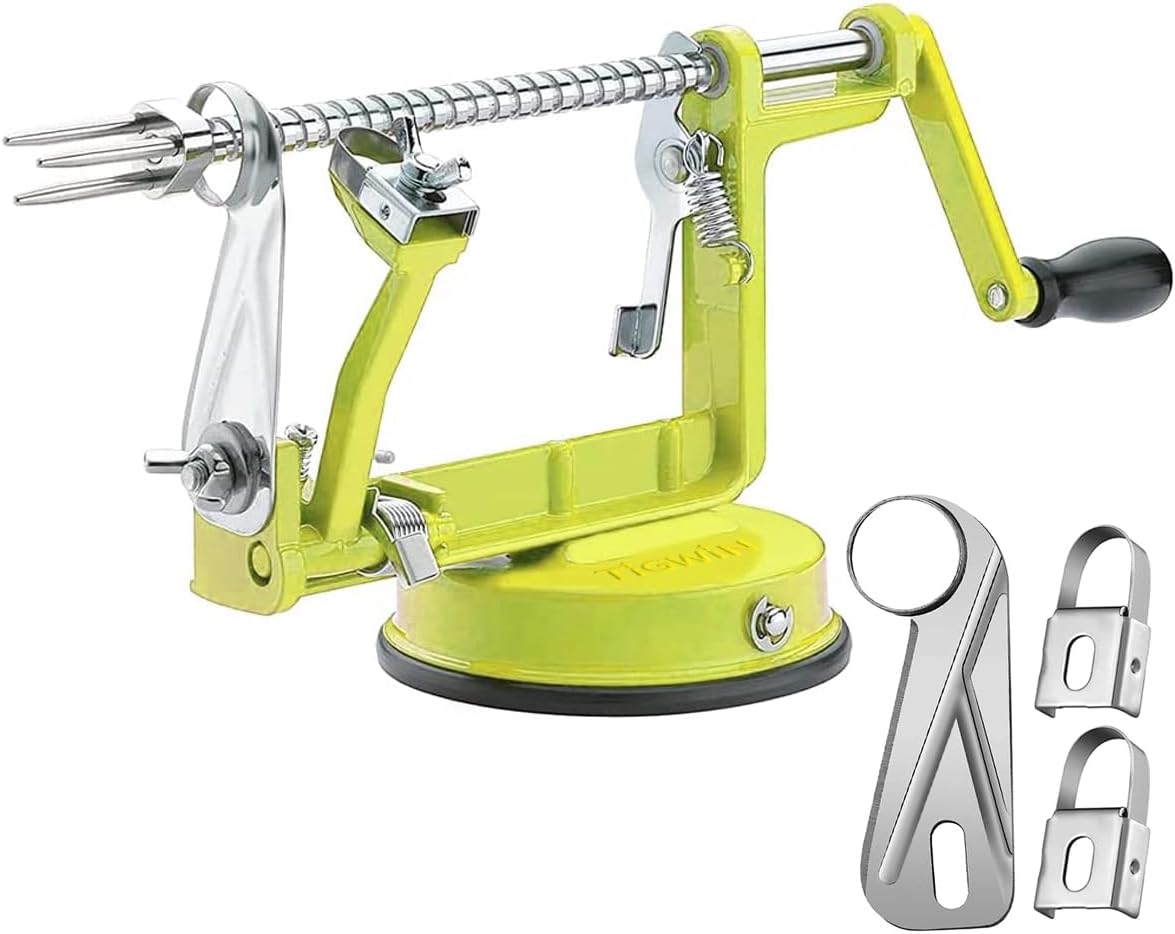 Apple Peeler Corer, Long lasting Chrome Cast Magnesium Alloy Apple Peeler Slicer Corer with Stainless Steel Blades and Powerful Suction Base for Apples and Potato(Red)