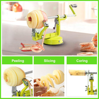 Apple Peeler Corer, Long lasting Chrome Cast Magnesium Alloy Apple Peeler Slicer Corer with Stainless Steel Blades and Powerful Suction Base for Apples and Potato(Red)