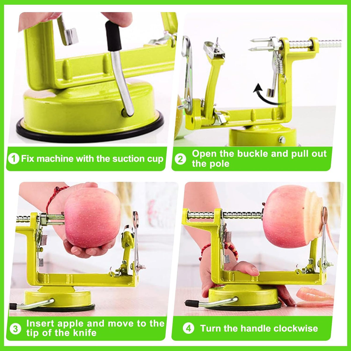 Apple Peeler Corer, Long lasting Chrome Cast Magnesium Alloy Apple Peeler Slicer Corer with Stainless Steel Blades and Powerful Suction Base for Apples and Potato(Red)