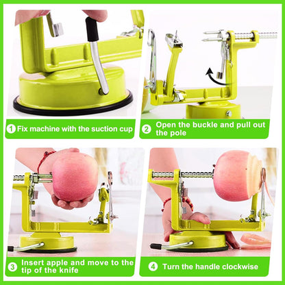 Apple Peeler Corer, Long lasting Chrome Cast Magnesium Alloy Apple Peeler Slicer Corer with Stainless Steel Blades and Powerful Suction Base for Apples and Potato(Red)