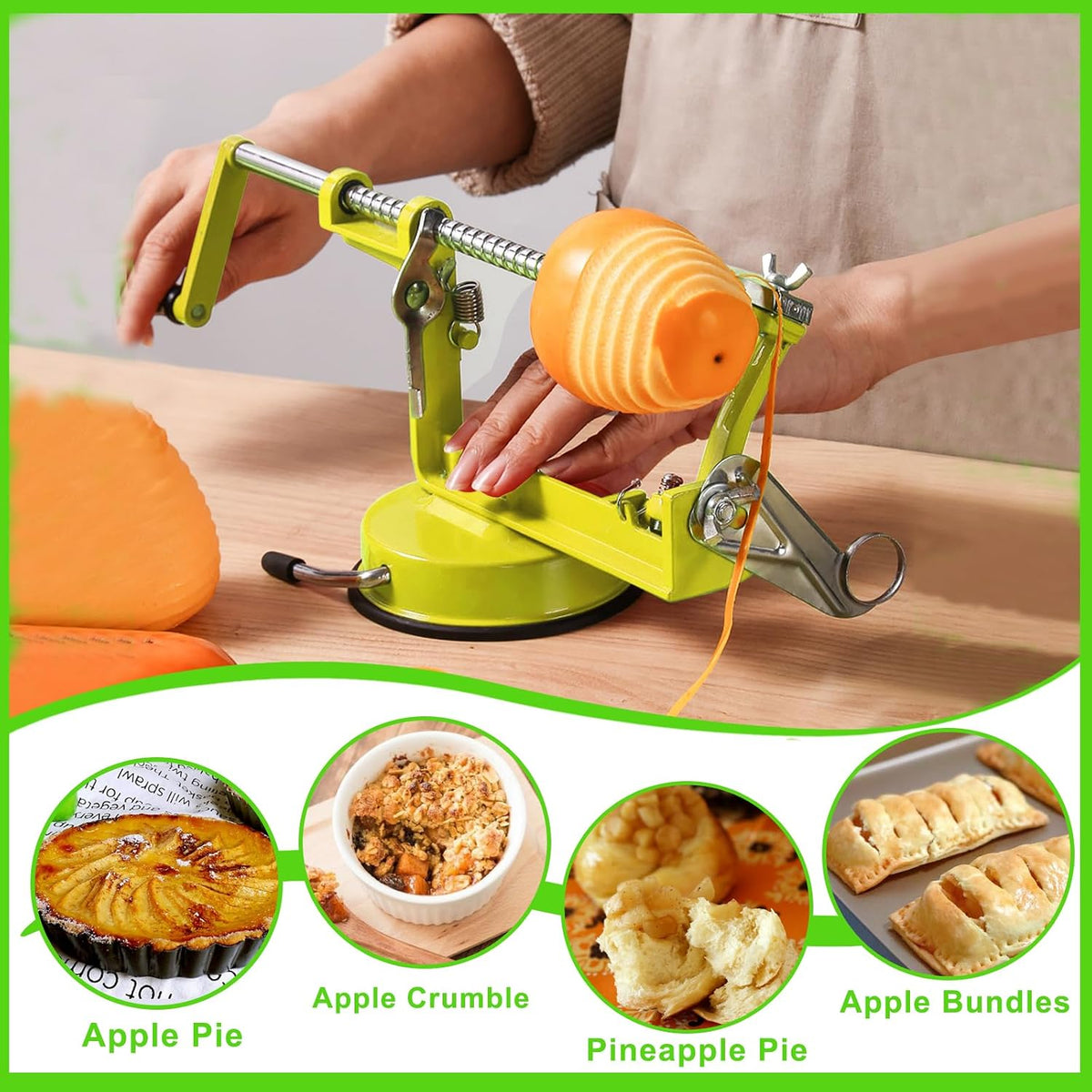 Apple Peeler Corer, Long lasting Chrome Cast Magnesium Alloy Apple Peeler Slicer Corer with Stainless Steel Blades and Powerful Suction Base for Apples and Potato(Red)