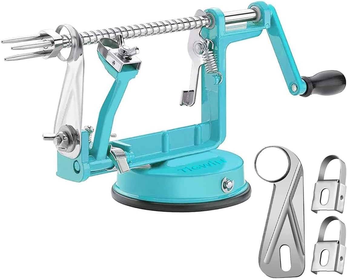 Apple Peeler Corer, Long lasting Chrome Cast Magnesium Alloy Apple Peeler Slicer Corer with Stainless Steel Blades and Powerful Suction Base for Apples and Potato(Red)