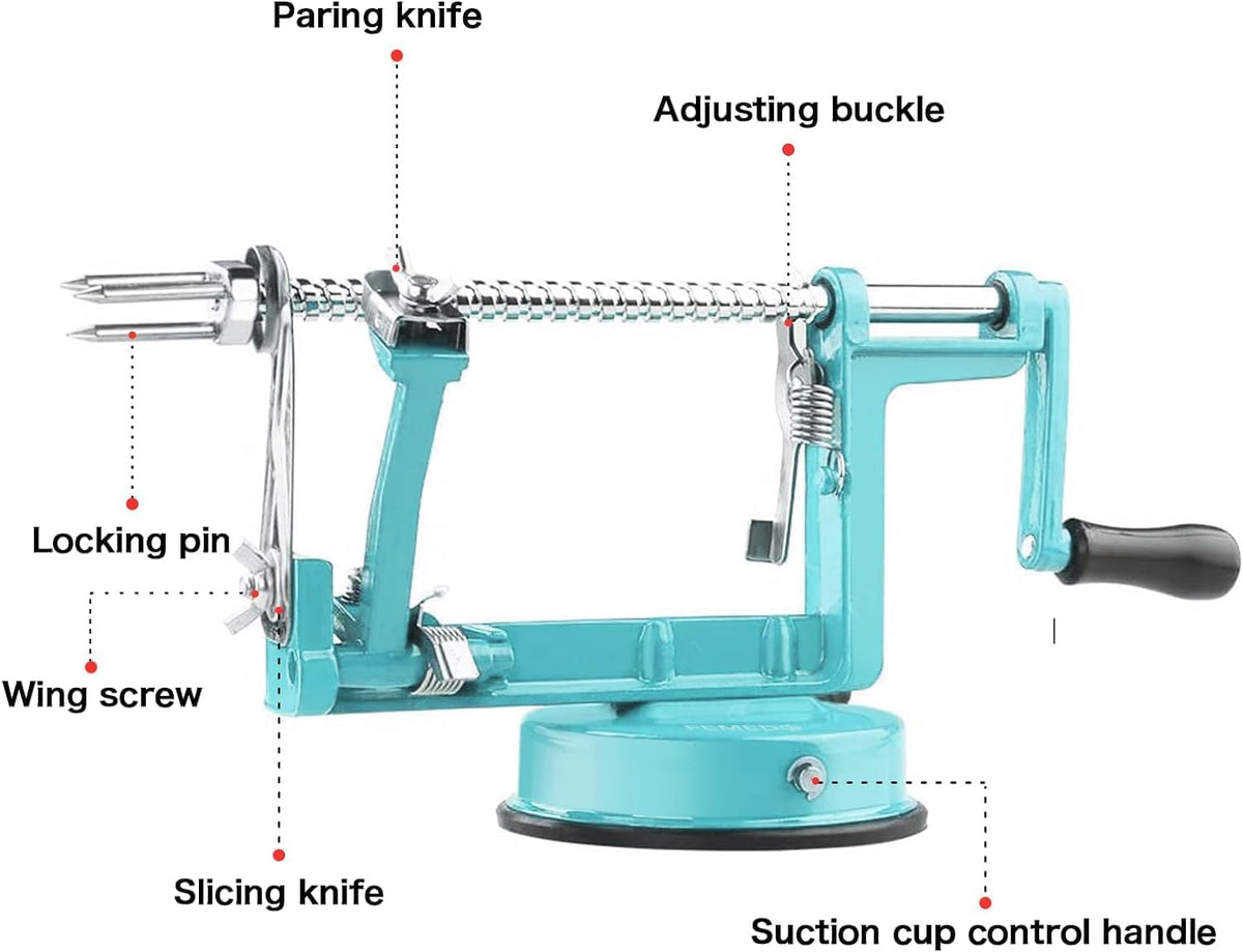 Apple Peeler Corer, Long lasting Chrome Cast Magnesium Alloy Apple Peeler Slicer Corer with Stainless Steel Blades and Powerful Suction Base for Apples and Potato(Red)