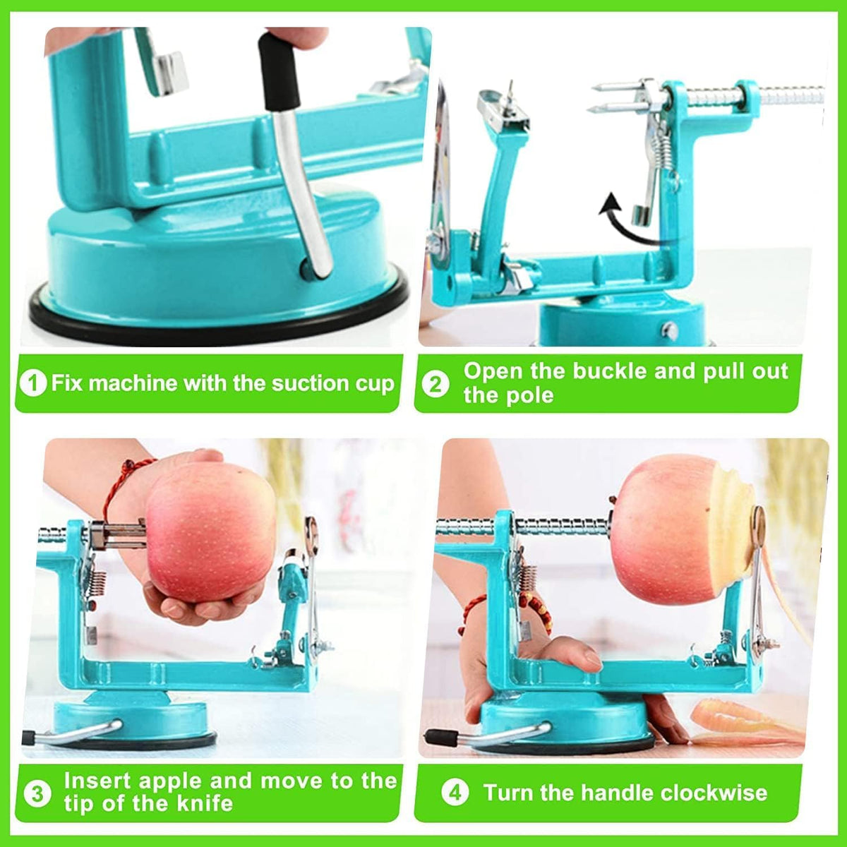 Apple Peeler Corer, Long lasting Chrome Cast Magnesium Alloy Apple Peeler Slicer Corer with Stainless Steel Blades and Powerful Suction Base for Apples and Potato(Red)