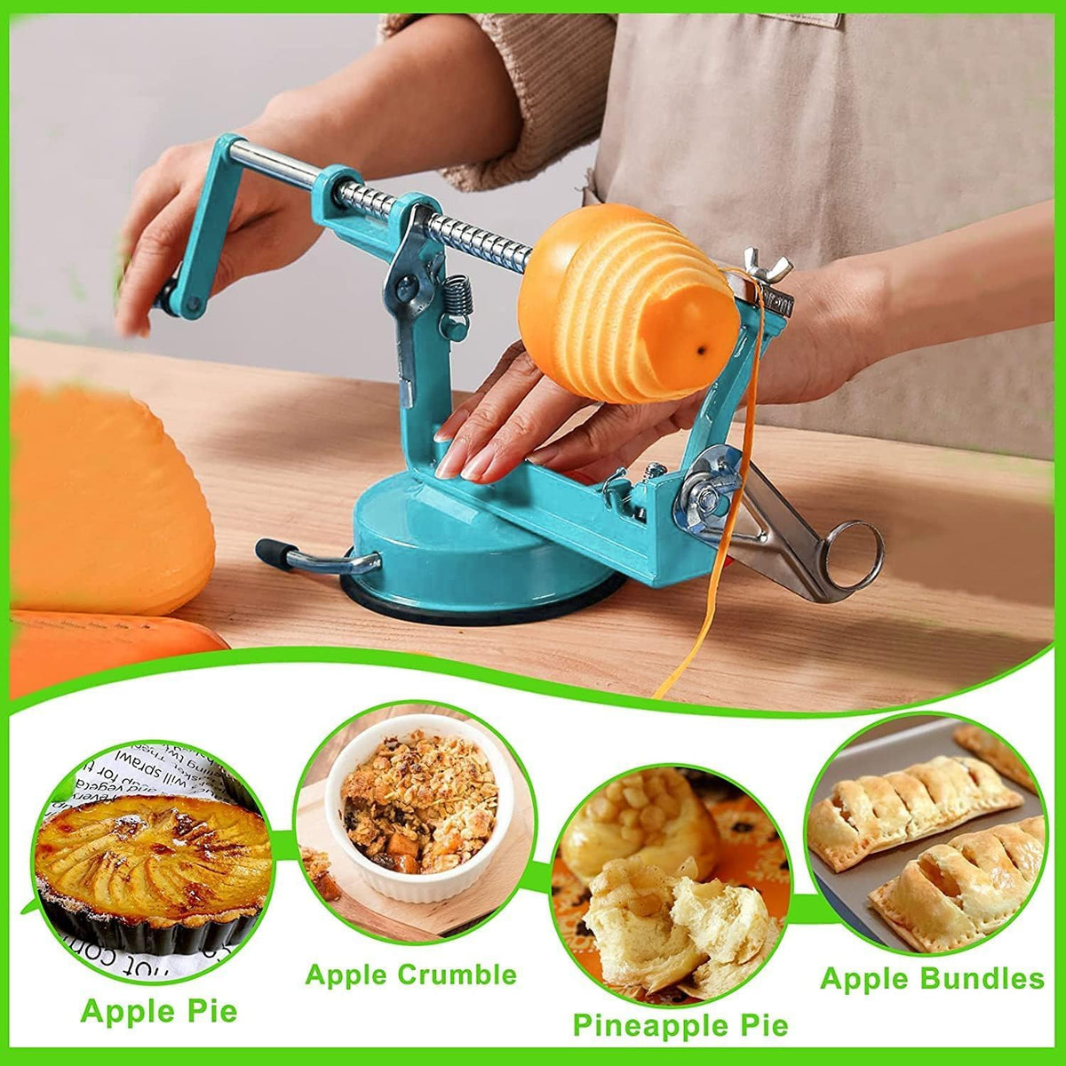 Apple Peeler Corer, Long lasting Chrome Cast Magnesium Alloy Apple Peeler Slicer Corer with Stainless Steel Blades and Powerful Suction Base for Apples and Potato(Red)