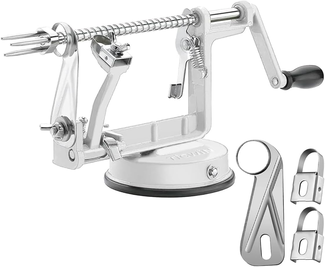 Apple Peeler Corer, Long lasting Chrome Cast Magnesium Alloy Apple Peeler Slicer Corer with Stainless Steel Blades and Powerful Suction Base for Apples and Potato(Red)