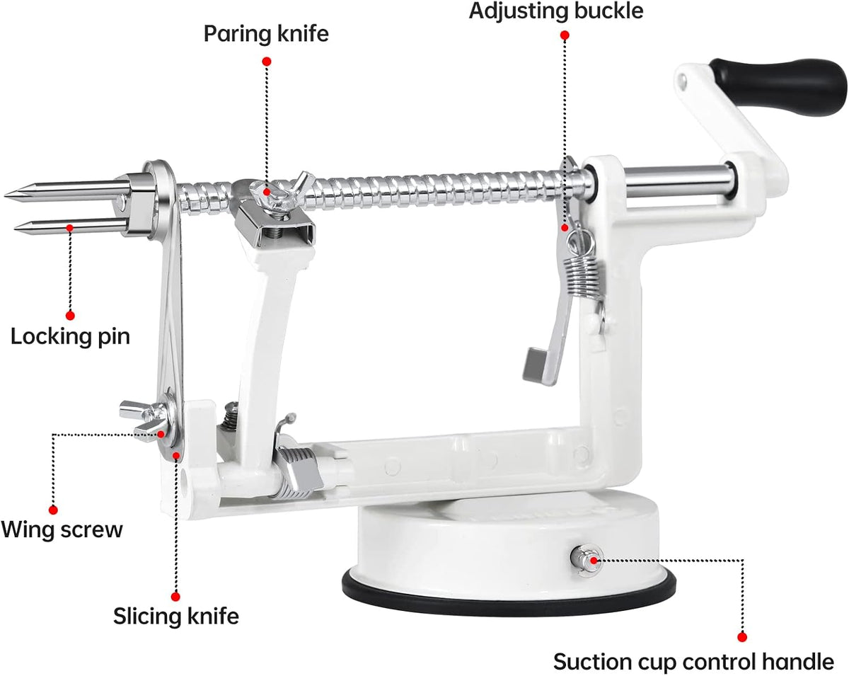 Apple Peeler Corer, Long lasting Chrome Cast Magnesium Alloy Apple Peeler Slicer Corer with Stainless Steel Blades and Powerful Suction Base for Apples and Potato(Red)