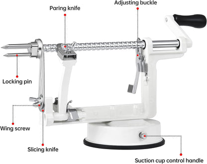 Apple Peeler Corer, Long lasting Chrome Cast Magnesium Alloy Apple Peeler Slicer Corer with Stainless Steel Blades and Powerful Suction Base for Apples and Potato(Red)