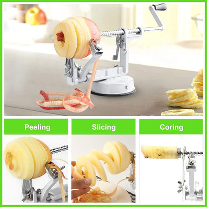 Apple Peeler Corer, Long lasting Chrome Cast Magnesium Alloy Apple Peeler Slicer Corer with Stainless Steel Blades and Powerful Suction Base for Apples and Potato(Red)