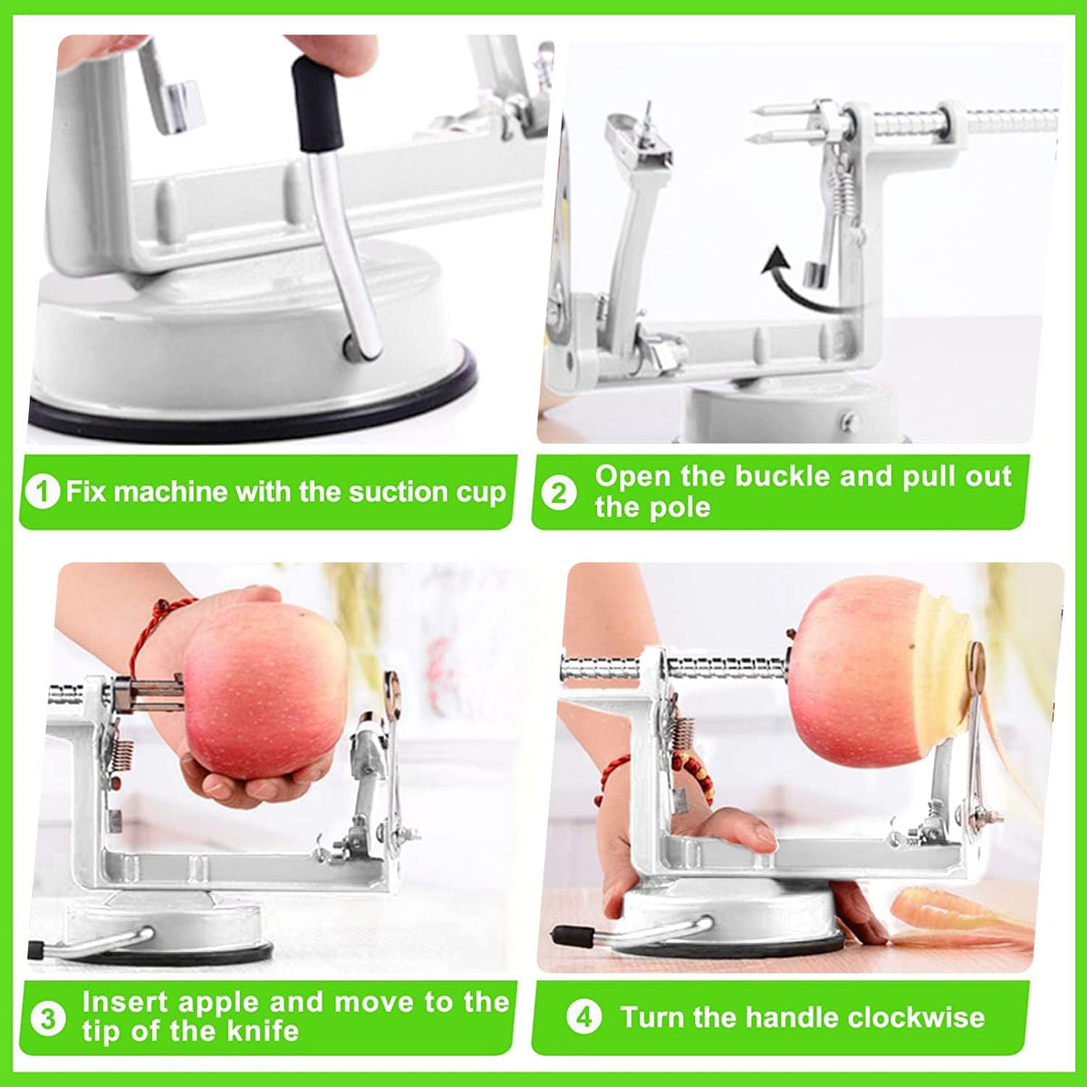 Apple Peeler Corer, Long lasting Chrome Cast Magnesium Alloy Apple Peeler Slicer Corer with Stainless Steel Blades and Powerful Suction Base for Apples and Potato(Red)