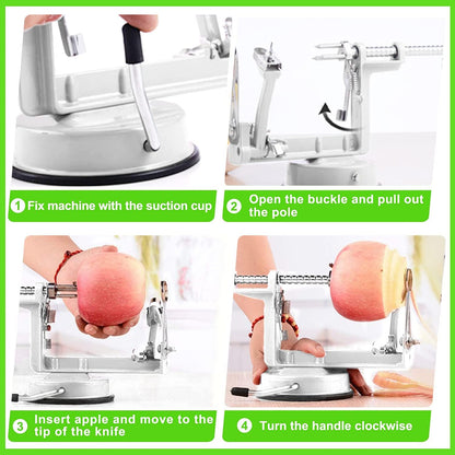 Apple Peeler Corer, Long lasting Chrome Cast Magnesium Alloy Apple Peeler Slicer Corer with Stainless Steel Blades and Powerful Suction Base for Apples and Potato(Red)
