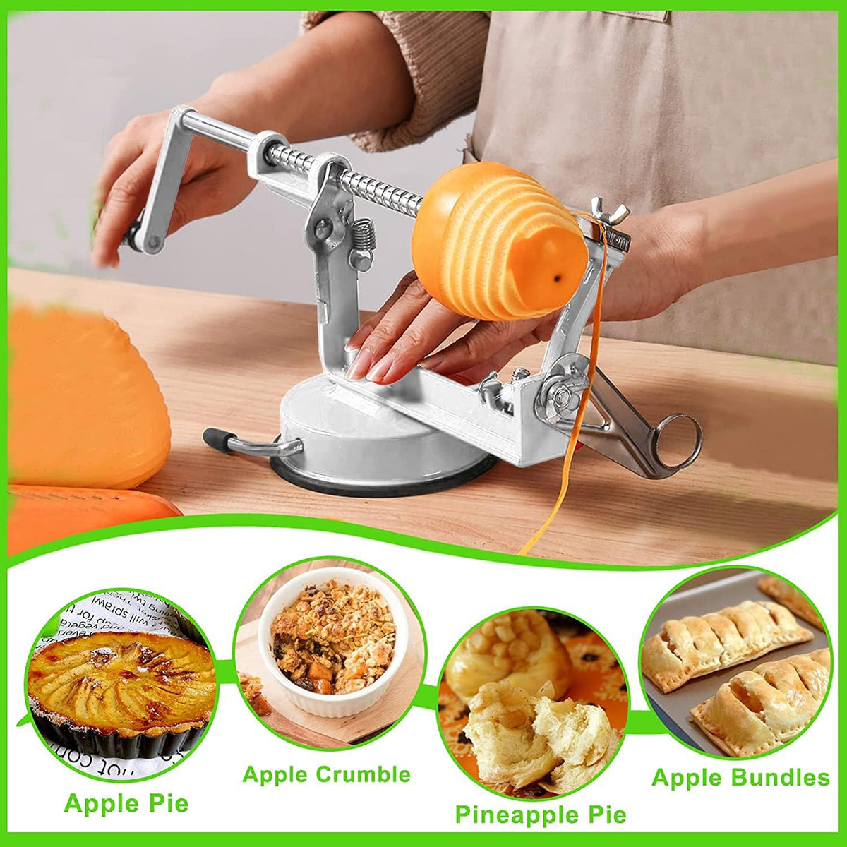 Apple Peeler Corer, Long lasting Chrome Cast Magnesium Alloy Apple Peeler Slicer Corer with Stainless Steel Blades and Powerful Suction Base for Apples and Potato(Red)