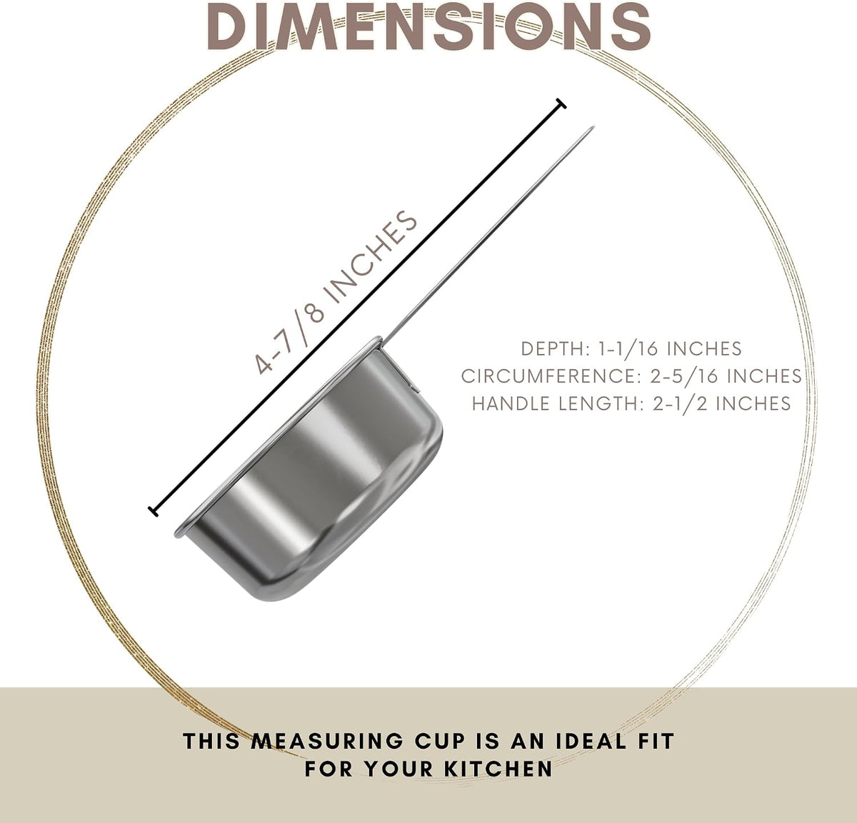 1/4 Cup Stainless Steel Measuring Cup | Sturdy Metal 60 ml | 60 cc | 2 oz | Single Cup for Wet and Dry Ingredients | Great for use as 1/4 Cup Dog Food Scoop - 1 PK