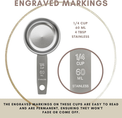1/4 Cup Stainless Steel Measuring Cup | Sturdy Metal 60 ml | 60 cc | 2 oz | Single Cup for Wet and Dry Ingredients | Great for use as 1/4 Cup Dog Food Scoop - 1 PK