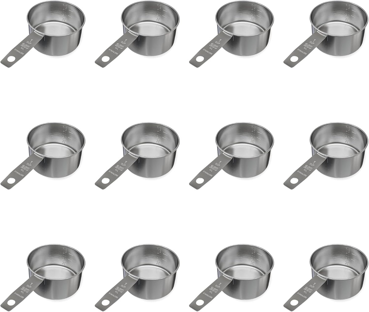 1/4 Cup Stainless Steel Measuring Cup | Sturdy Metal 60 ml | 60 cc | 2 oz | Single Cup for Wet and Dry Ingredients | Great for use as 1/4 Cup Dog Food Scoop - 1 PK