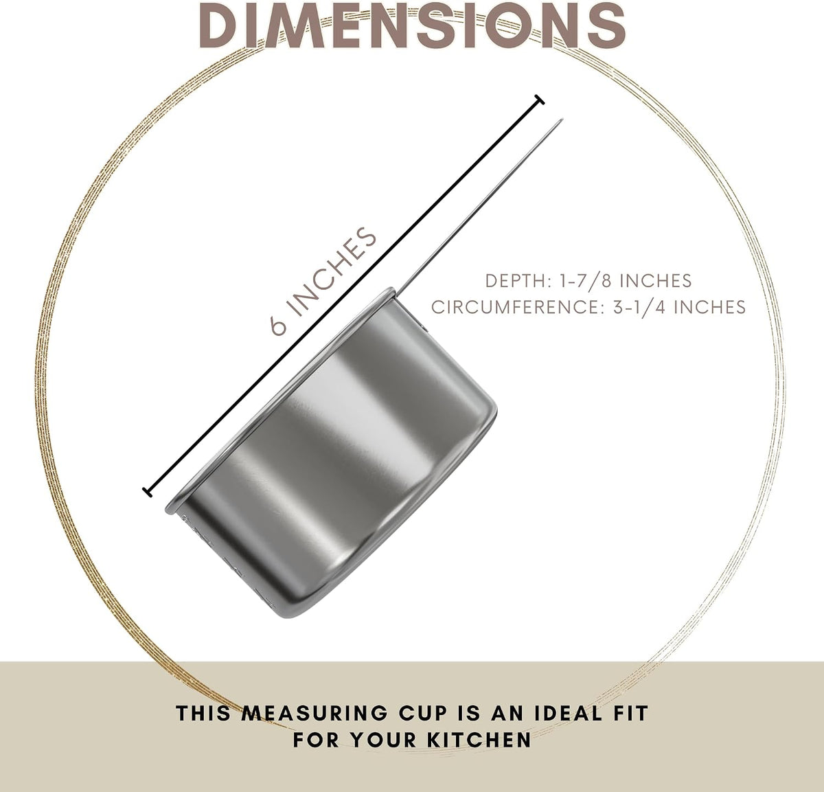 1/4 Cup Stainless Steel Measuring Cup | Sturdy Metal 60 ml | 60 cc | 2 oz | Single Cup for Wet and Dry Ingredients | Great for use as 1/4 Cup Dog Food Scoop - 1 PK