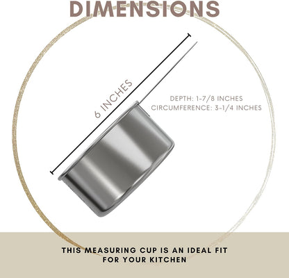 1/4 Cup Stainless Steel Measuring Cup | Sturdy Metal 60 ml | 60 cc | 2 oz | Single Cup for Wet and Dry Ingredients | Great for use as 1/4 Cup Dog Food Scoop - 1 PK
