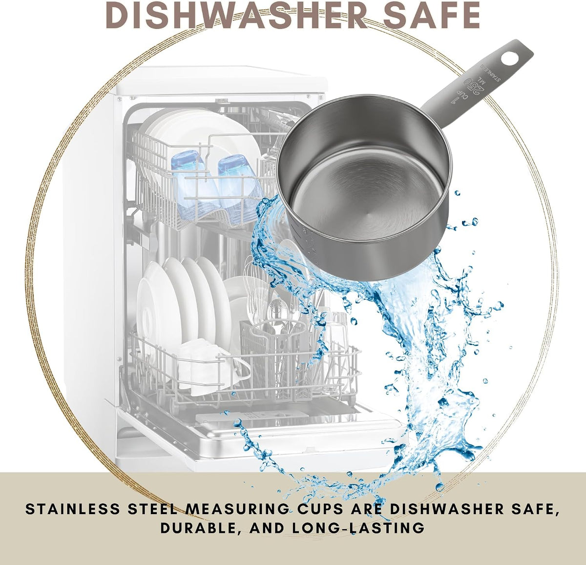 1/4 Cup Stainless Steel Measuring Cup | Sturdy Metal 60 ml | 60 cc | 2 oz | Single Cup for Wet and Dry Ingredients | Great for use as 1/4 Cup Dog Food Scoop - 1 PK