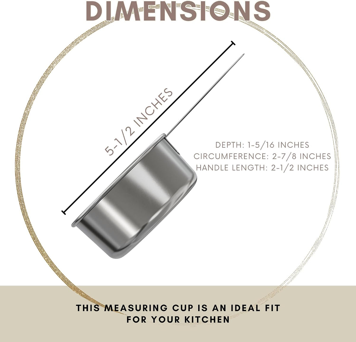 1/4 Cup Stainless Steel Measuring Cup | Sturdy Metal 60 ml | 60 cc | 2 oz | Single Cup for Wet and Dry Ingredients | Great for use as 1/4 Cup Dog Food Scoop - 1 PK