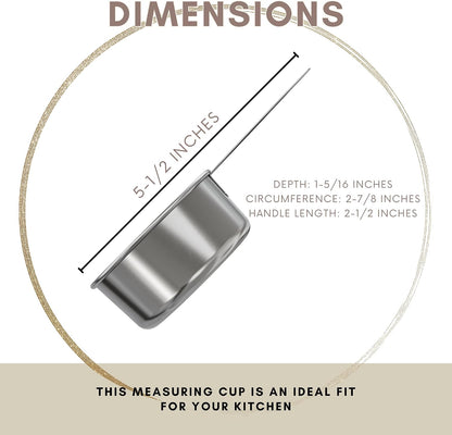1/4 Cup Stainless Steel Measuring Cup | Sturdy Metal 60 ml | 60 cc | 2 oz | Single Cup for Wet and Dry Ingredients | Great for use as 1/4 Cup Dog Food Scoop - 1 PK