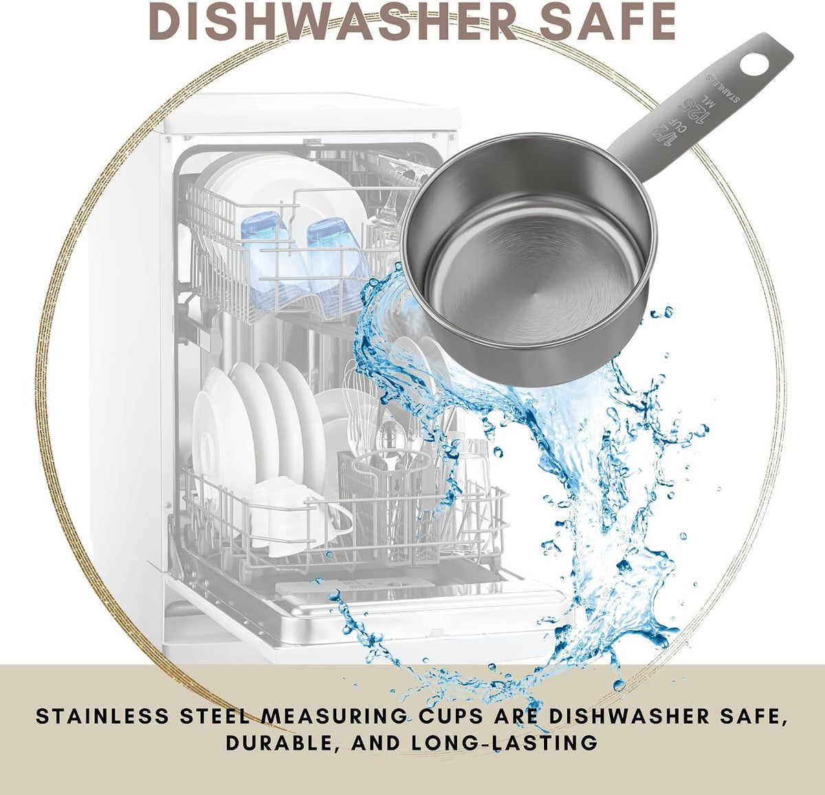 1/4 Cup Stainless Steel Measuring Cup | Sturdy Metal 60 ml | 60 cc | 2 oz | Single Cup for Wet and Dry Ingredients | Great for use as 1/4 Cup Dog Food Scoop - 1 PK