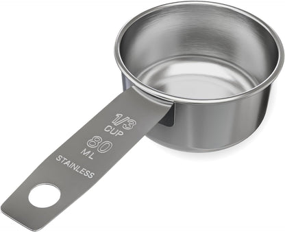 1/4 Cup Stainless Steel Measuring Cup | Sturdy Metal 60 ml | 60 cc | 2 oz | Single Cup for Wet and Dry Ingredients | Great for use as 1/4 Cup Dog Food Scoop - 1 PK