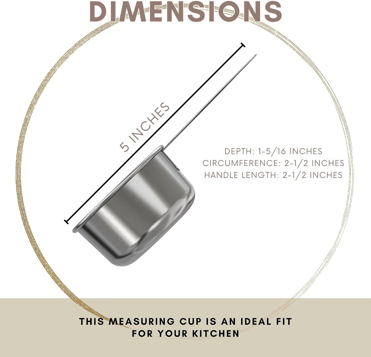 1/4 Cup Stainless Steel Measuring Cup | Sturdy Metal 60 ml | 60 cc | 2 oz | Single Cup for Wet and Dry Ingredients | Great for use as 1/4 Cup Dog Food Scoop - 1 PK
