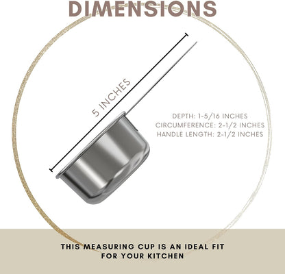 1/4 Cup Stainless Steel Measuring Cup | Sturdy Metal 60 ml | 60 cc | 2 oz | Single Cup for Wet and Dry Ingredients | Great for use as 1/4 Cup Dog Food Scoop - 1 PK