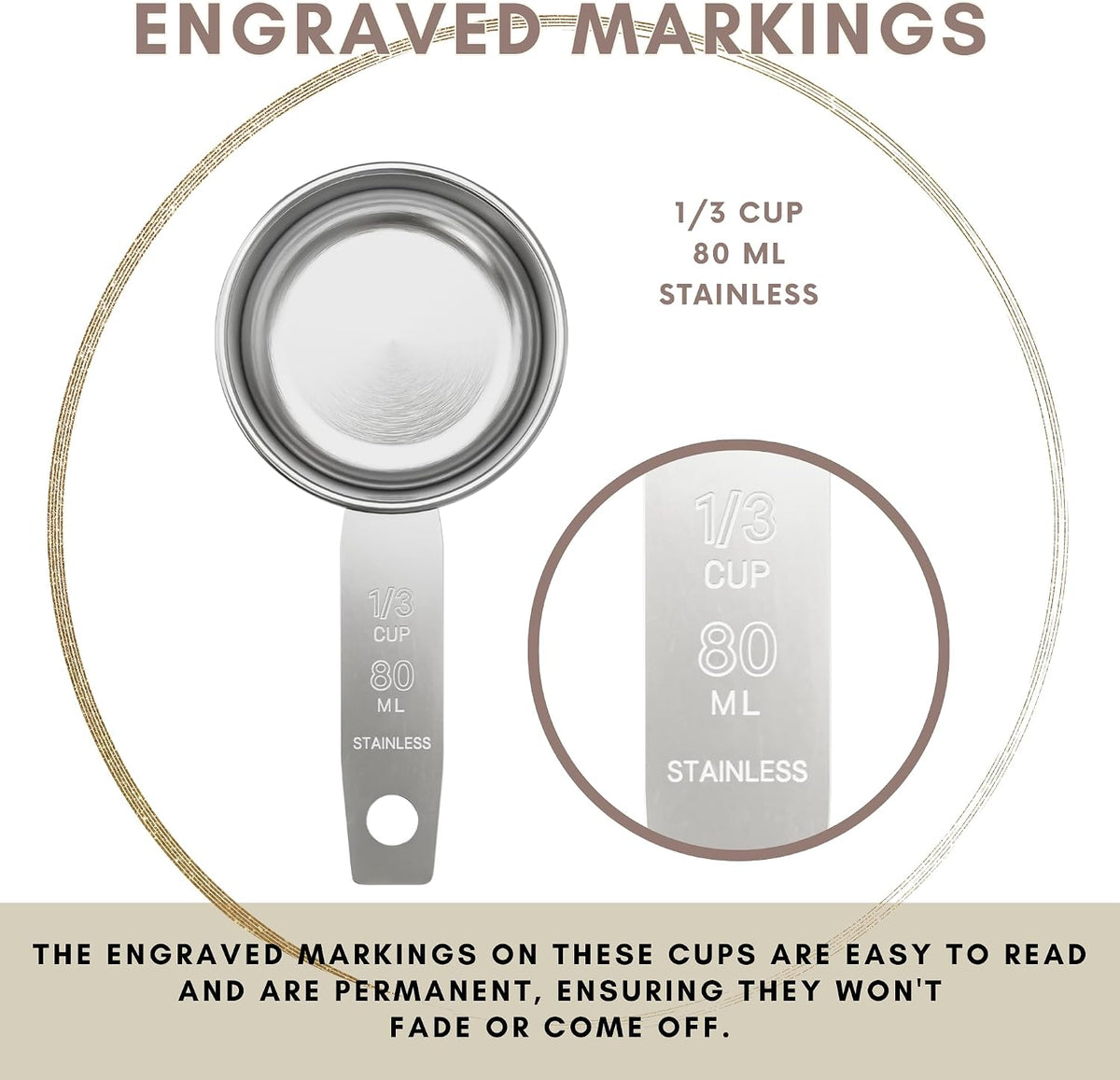 1/4 Cup Stainless Steel Measuring Cup | Sturdy Metal 60 ml | 60 cc | 2 oz | Single Cup for Wet and Dry Ingredients | Great for use as 1/4 Cup Dog Food Scoop - 1 PK