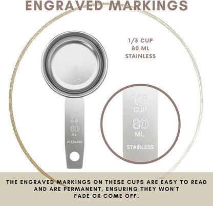 1/4 Cup Stainless Steel Measuring Cup | Sturdy Metal 60 ml | 60 cc | 2 oz | Single Cup for Wet and Dry Ingredients | Great for use as 1/4 Cup Dog Food Scoop - 1 PK