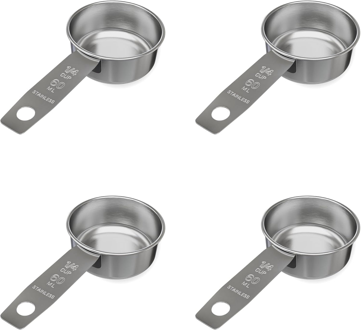 1/4 Cup Stainless Steel Measuring Cup | Sturdy Metal 60 ml | 60 cc | 2 oz | Single Cup for Wet and Dry Ingredients | Great for use as 1/4 Cup Dog Food Scoop - 1 PK