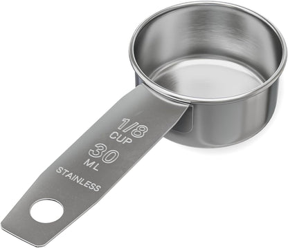1/4 Cup Stainless Steel Measuring Cup | Sturdy Metal 60 ml | 60 cc | 2 oz | Single Cup for Wet and Dry Ingredients | Great for use as 1/4 Cup Dog Food Scoop - 1 PK