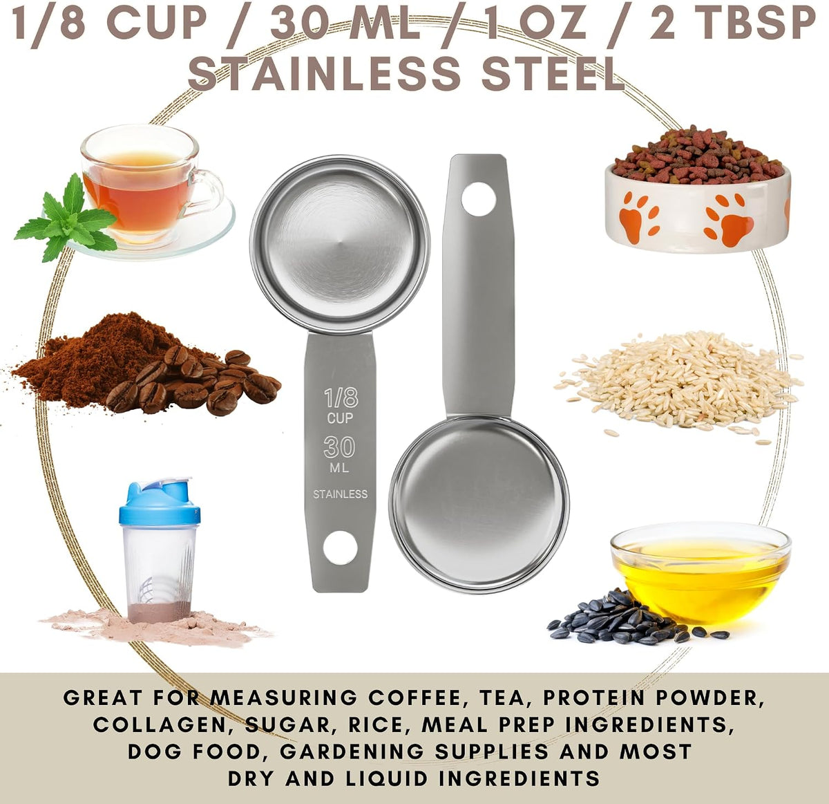 1/4 Cup Stainless Steel Measuring Cup | Sturdy Metal 60 ml | 60 cc | 2 oz | Single Cup for Wet and Dry Ingredients | Great for use as 1/4 Cup Dog Food Scoop - 1 PK