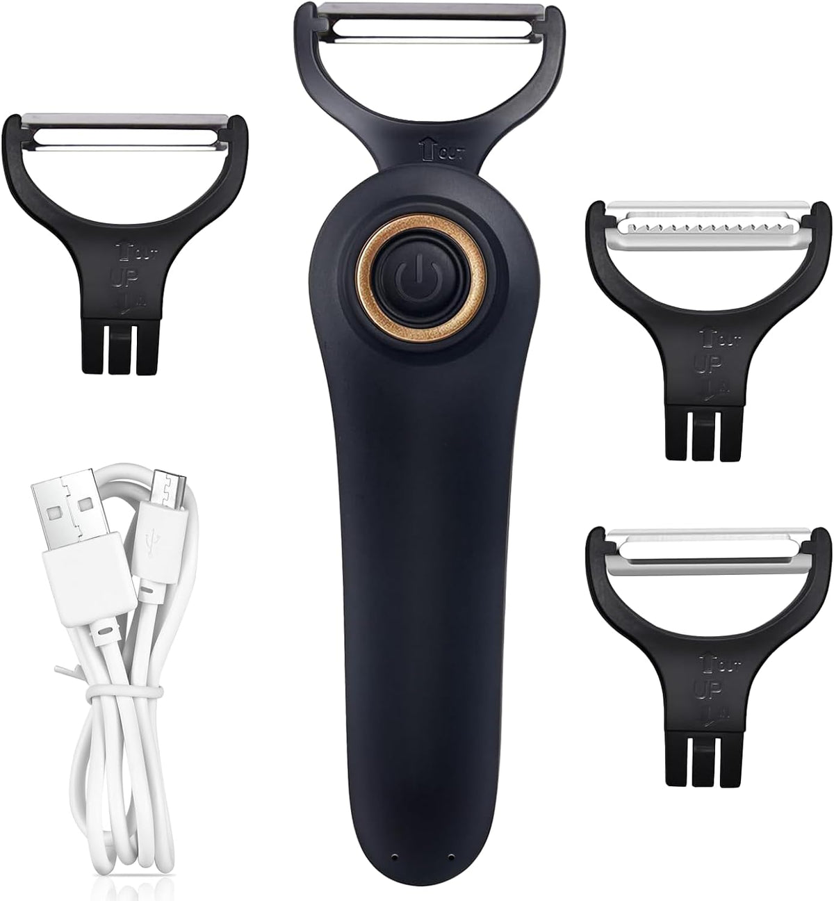 Electric Fruit Vegetable Peeler, Handheld Potato Peeler Pro Set, Kitchen Peeler Slicer with 3 Interchangeable Blades for Apple Potato Carrot Cucumber