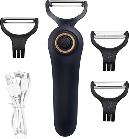 Electric Fruit Vegetable Peeler, Handheld Potato Peeler Pro Set, Kitchen Peeler Slicer with 3 Interchangeable Blades for Apple Potato Carrot Cucumber
