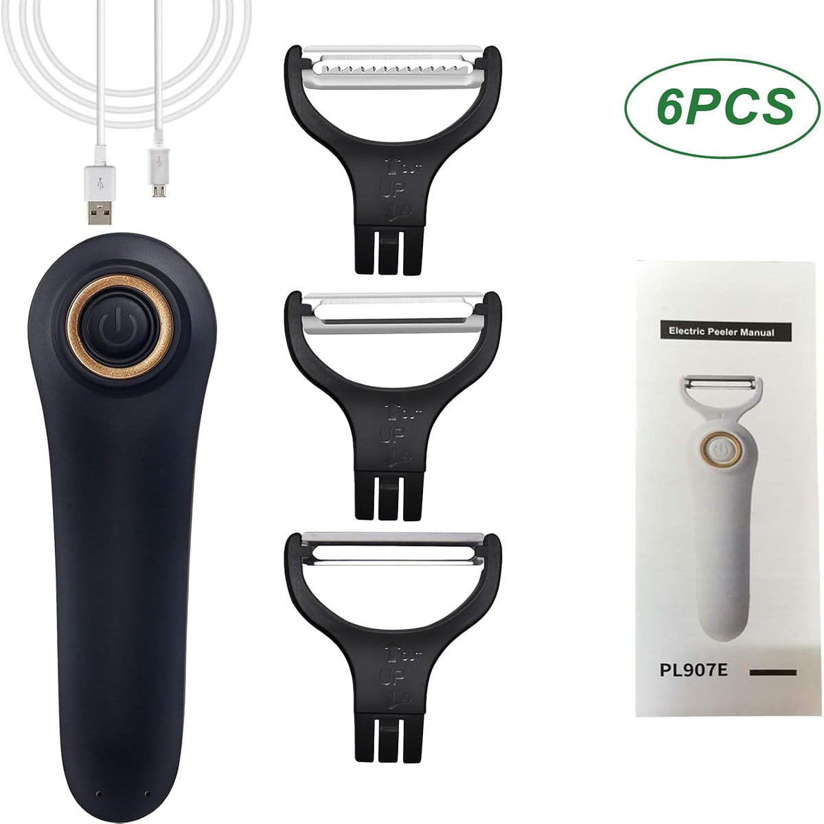 Electric Fruit Vegetable Peeler, Handheld Potato Peeler Pro Set, Kitchen Peeler Slicer with 3 Interchangeable Blades for Apple Potato Carrot Cucumber