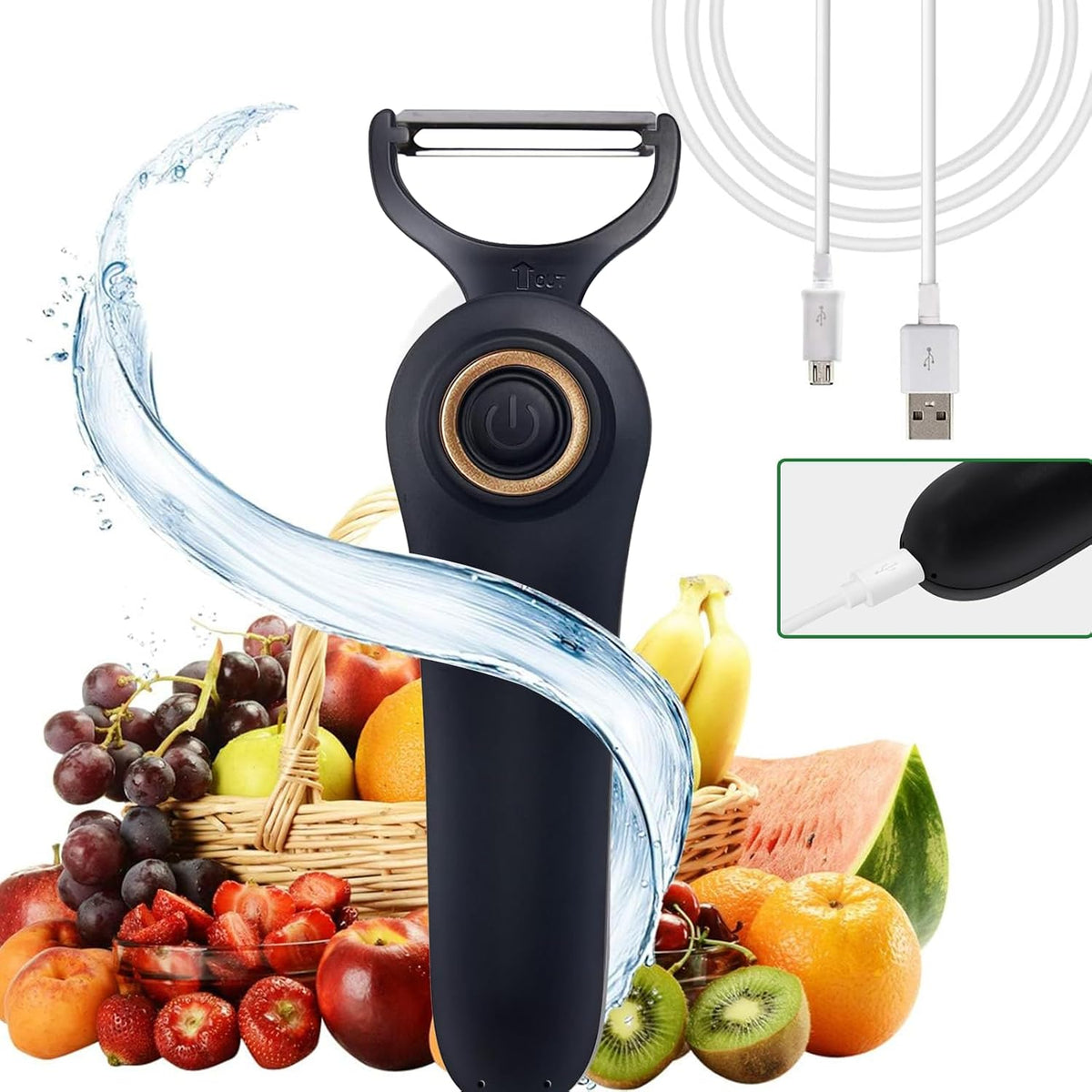 Electric Fruit Vegetable Peeler, Handheld Potato Peeler Pro Set, Kitchen Peeler Slicer with 3 Interchangeable Blades for Apple Potato Carrot Cucumber