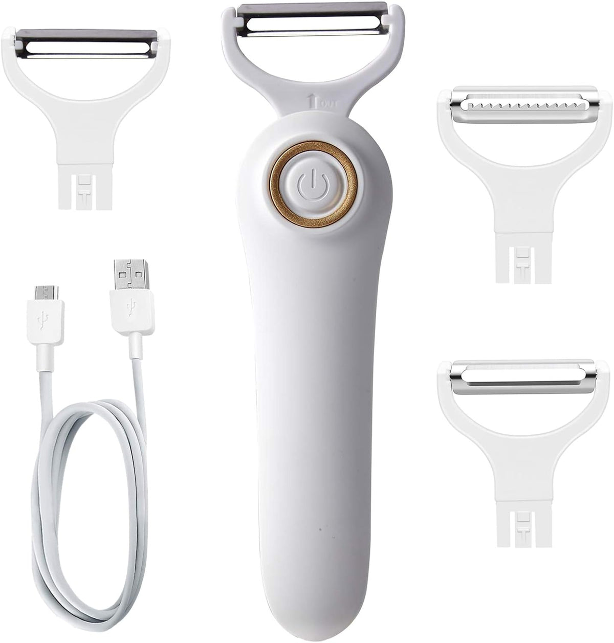 Electric Fruit Vegetable Peeler, Handheld Potato Peeler Pro Set, Kitchen Peeler Slicer with 3 Interchangeable Blades for Apple Potato Carrot Cucumber