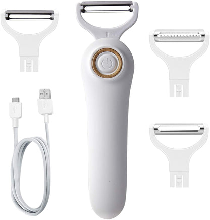 Electric Fruit Vegetable Peeler, Handheld Potato Peeler Pro Set, Kitchen Peeler Slicer with 3 Interchangeable Blades for Apple Potato Carrot Cucumber
