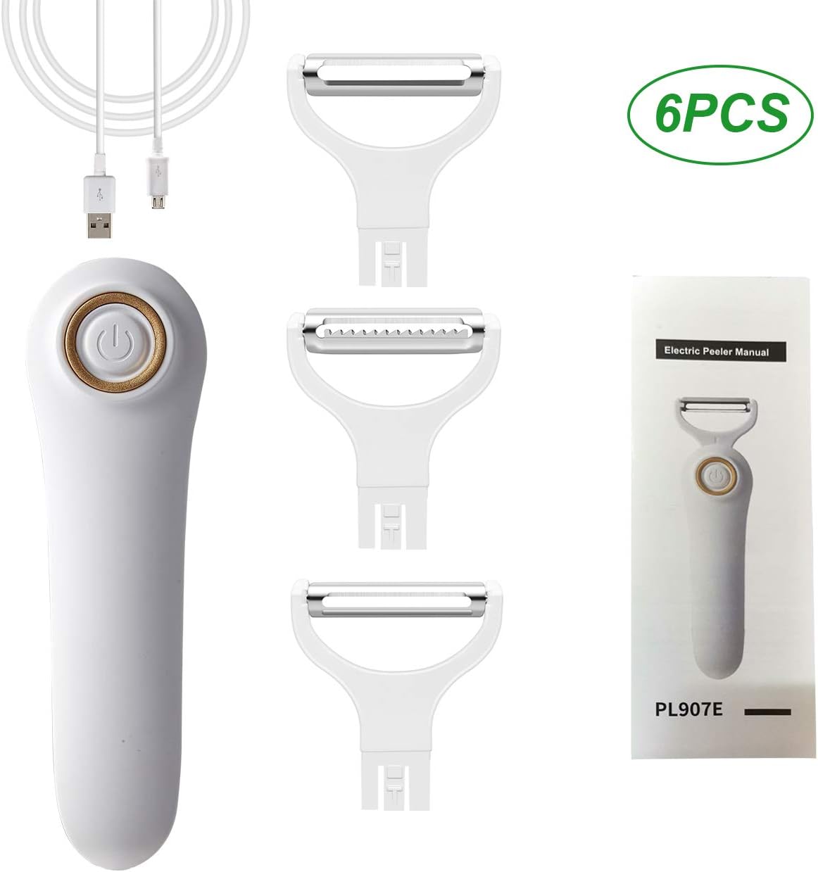 Electric Fruit Vegetable Peeler, Handheld Potato Peeler Pro Set, Kitchen Peeler Slicer with 3 Interchangeable Blades for Apple Potato Carrot Cucumber